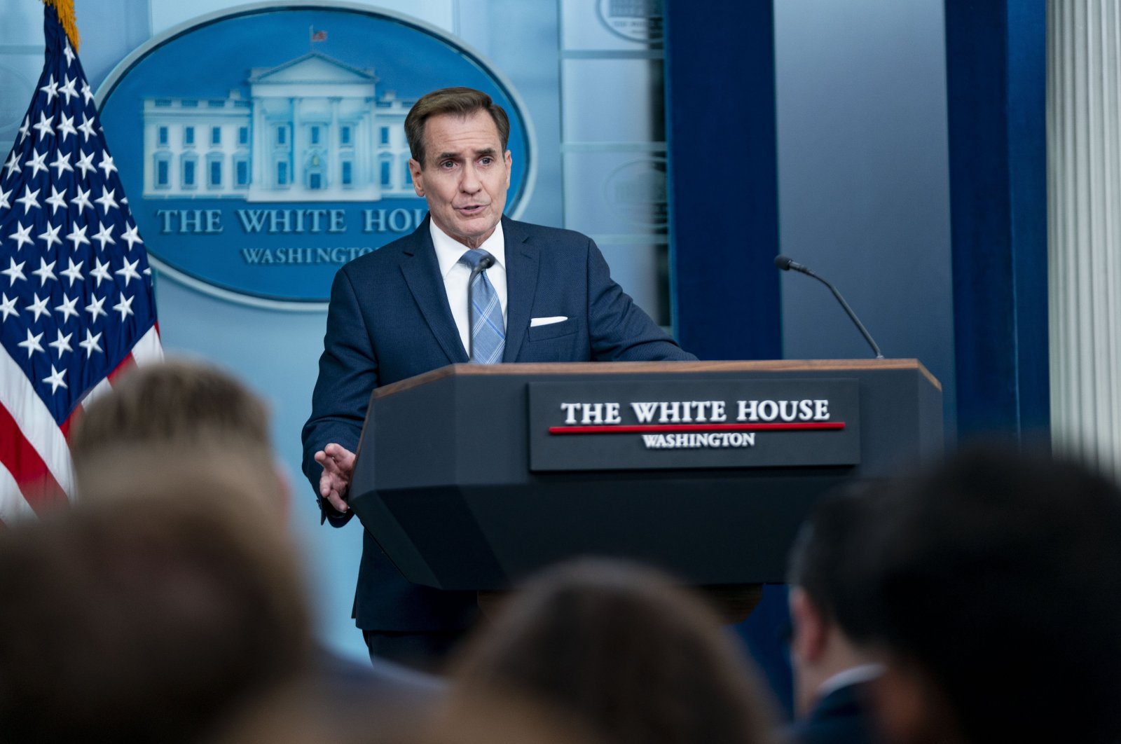  National Security Communications Advisor John Kirby speaks during the daily press briefing in the James S. Brady Briefing Room at the White House in Washington, D.C., Sept. 18, 2024.  (EPA Photo)