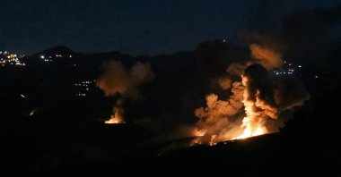 Smoke and fire rise from the site of an Israeli strike on the southern Lebanese border village of Mahmoudiyeh, Lebanon, Sept. 19, 2024. (AFP Photo)