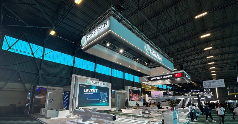 The booth of Turkish missile producer Roketsan at the Africa Aerospace and Defence exhibition, Tshwane, South Africa, Sept. 19, 2024. (DHA Photo)