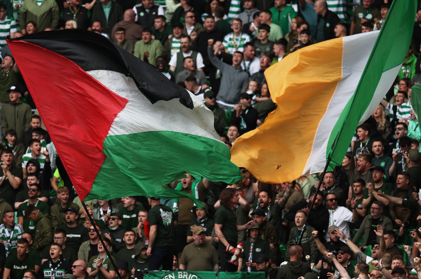 Celtic fans display a Palestine flag inside the stadium during a Scottish Premiership match against Rangers, Glasgow, Scotland, U.K., Sept. 1, 2024. (Reuters Photo)