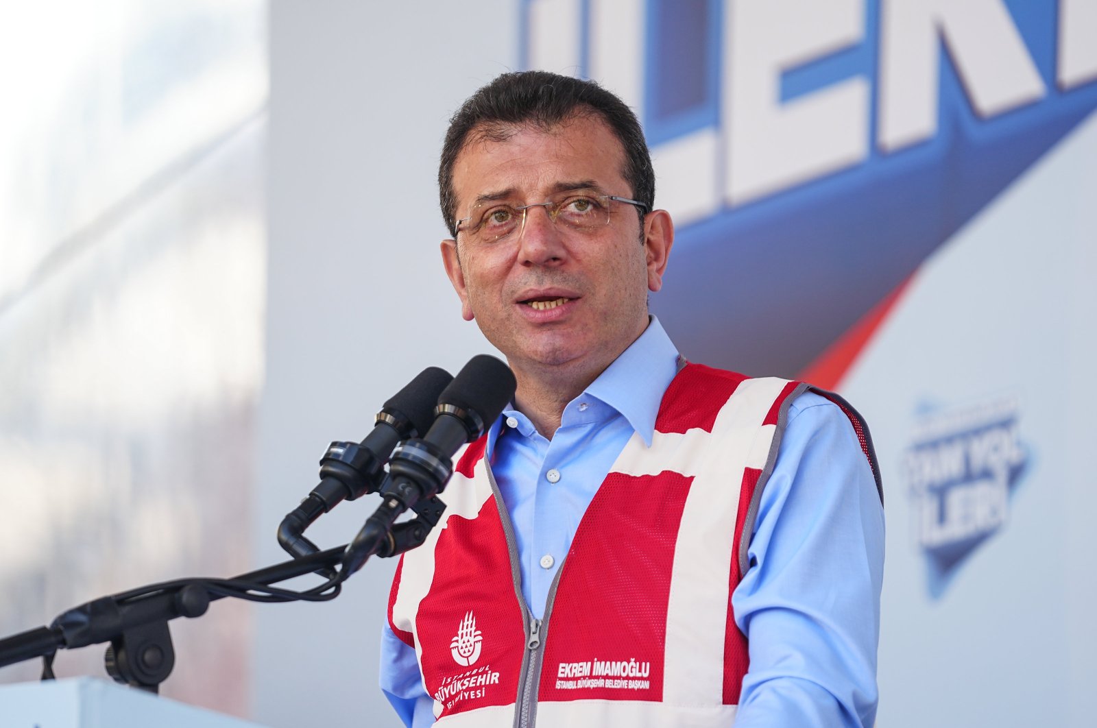 Mayor Ekrem Imamoğlu speaks at an event in Istanbul, Türkiye, Sept. 17, 2024. (AA Photo)