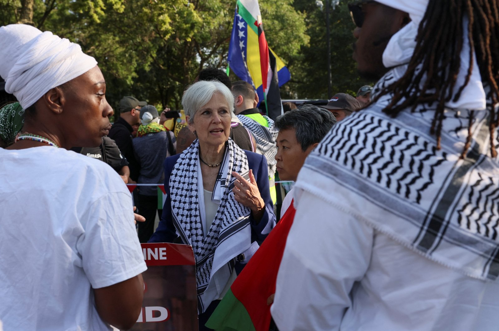 Jill Stein looks on after speaking to demonstrators during a protest in support of Palestinians in Gaza, on the sidelines of the Democratic National Convention (DNC) in Chicago, Illinois, U.S., Aug. 21, 2024. (Reuters File Photo)