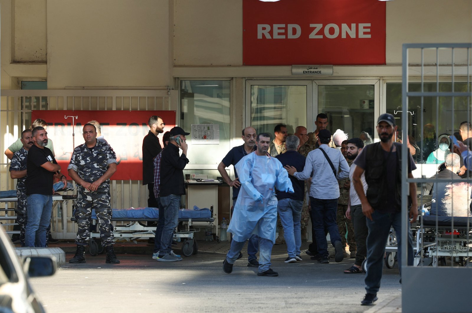 People gather outside a hospital as wounded are brought in after pagers were denotated across the country in Beirut, Lebanon, Sept. 17, 2024. (Reuters Photo)