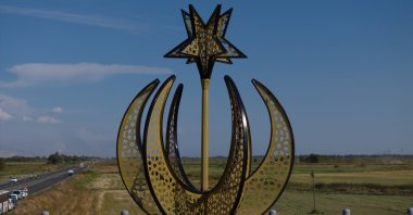 The Dilucu Martyrs&#039; Monument, a memorial honoring the 13 police officers martyred in a 2015 bomb attack by the PKK terrorist organization, unveiled during a ceremony in Iğdır, eastern Türkiye, Sept. 14, 2024. (AA Photo)