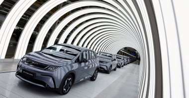 EV cars are pictured inside BYD's first electric vehicle factory in Southeast Asia, Rayong, Thailand, July 4, 2024. (Reuters Photo)