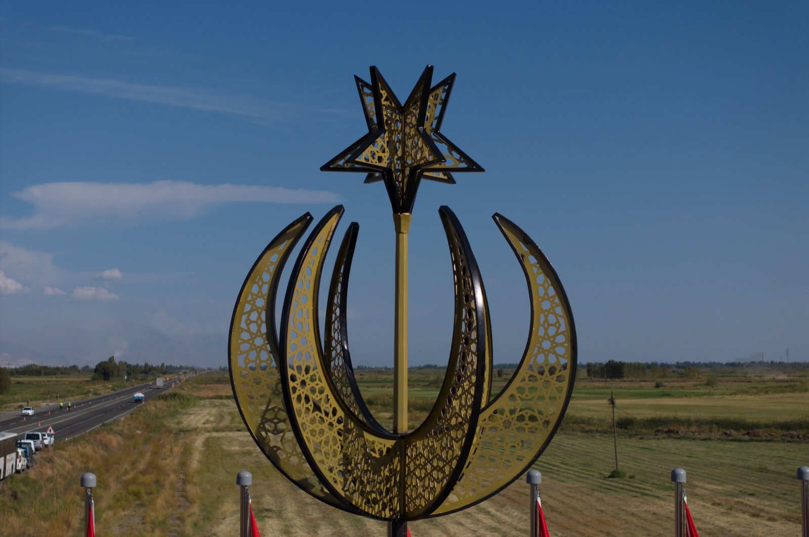 The Dilucu Martyrs&#039; Monument, a memorial honoring the 13 police officers martyred in a 2015 bomb attack by the PKK terrorist organization, unveiled during a ceremony in Iğdır, eastern Türkiye, Sept. 14, 2024. (AA Photo)