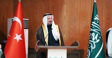 Ambassador Fahad Bin Assaad Bin Abdulkareem Abualnasr speaks at the International Arabic Language Day event, which was held at Ankara University in cooperation with the Saudi Cultural Mission in Türkiye and the supervisory countries. Ankara, Türkiye, Dec. 18, 2023. (Courtesy of the Saudi Embassy)