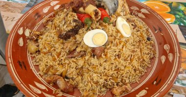 A view of the Uzbek pilaf on a plate, Tashkent, Uzbekistan, Sept. 22, 2024. (AA Photo)