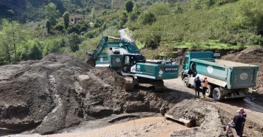 Cleanup and clearing efforts start in Arsin district after floods and landslides, Trabzon, Türkiye, Sept. 21, 2024. (AA Photo) 