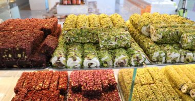 Turkish delights showcase delight shops, attracting locals and tourists, Afyonkarahisar, Türkiye, Sept. 22, 2024. (Dha Photo)