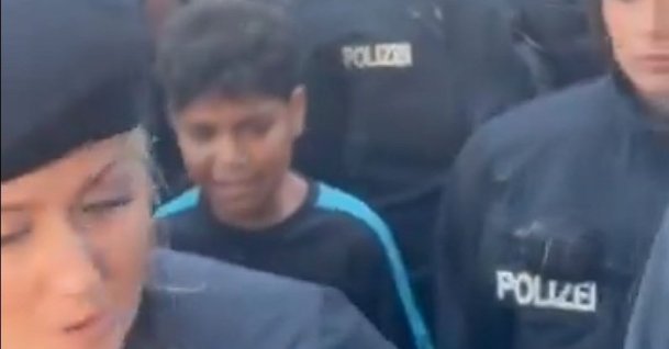 This screen grab shows the child surrounded by police officers in Berlin, Germany, Sept. 21, 2024.