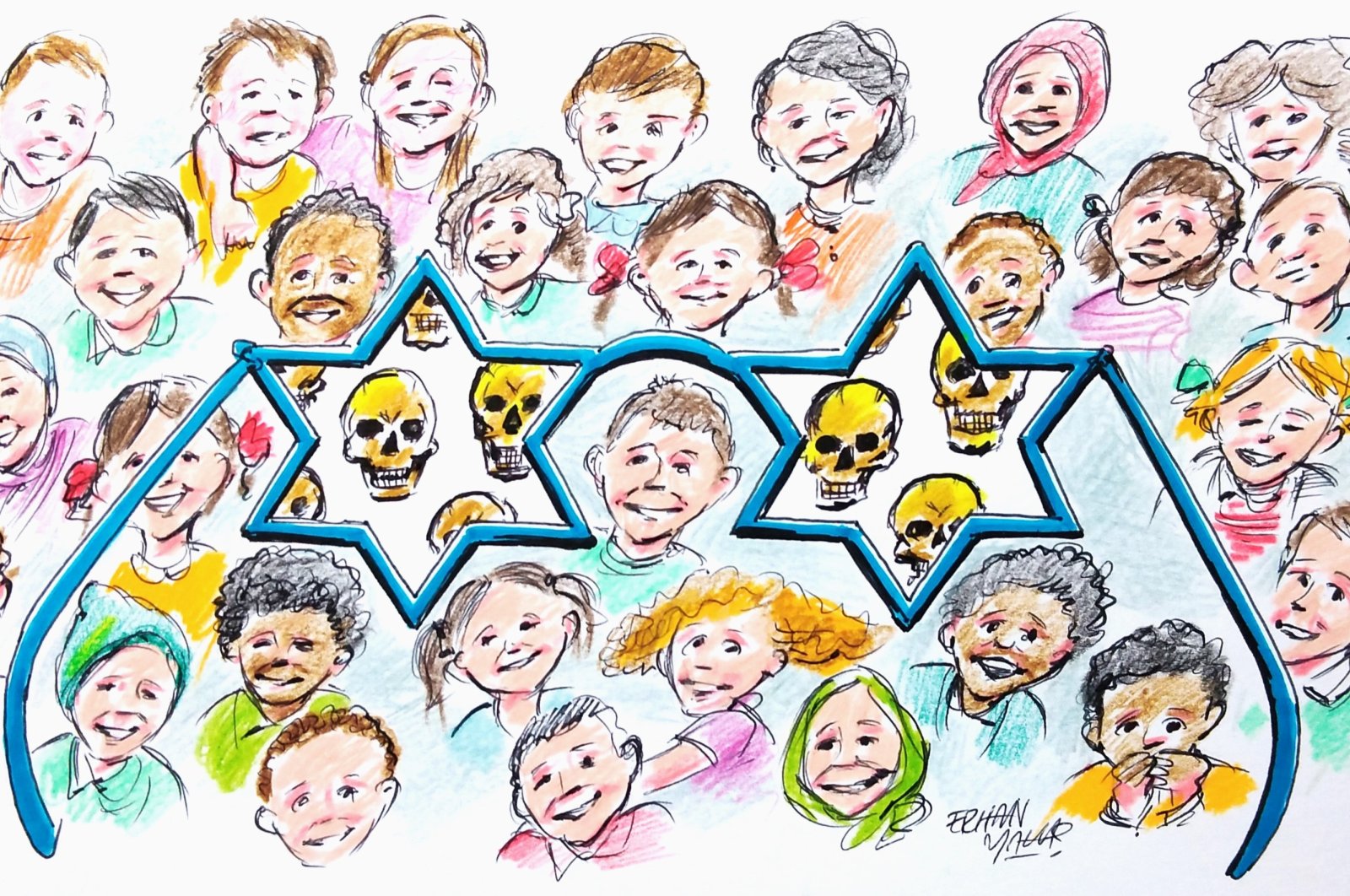 &quot;Netanyahu knew that blowing 2,000 beepers and 900 walkie-talkies would kill innocent civilians. Use of violence and intimidation against civilians is purely terrorism; and even the U.S. presidents are not immune to the results of violation of international law.&quot; (Illustration by Erhan Yalvaç)