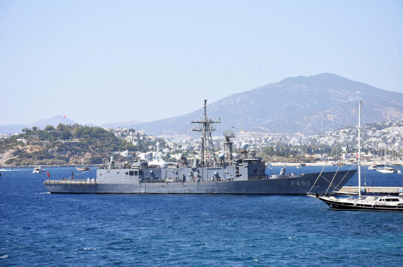 The TCG Gaziantep frigate of the Naval Forces Command off the coast of Bodrum, Muğla, southwestern Türkiye, Aug. 30, 2024. (AA Photo)