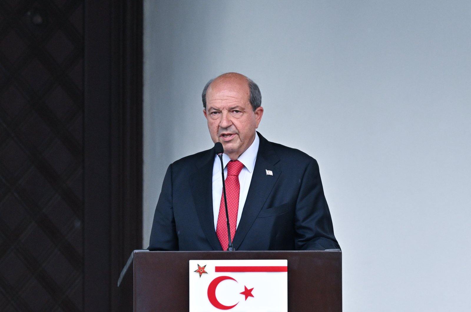 Turkish Republic of Northern Cyprus President Ersin Tatar speaks at a news conference, Lefkoşa (Nicosia), TRNC, Sept. 6, 2024. (AA Photo)