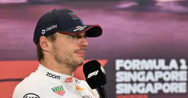Red Bull&#039;s Max Verstappen during a post-race news conference after finishing second place in the Singapore Grand Prix, Singapore, Sept. 22, 2024. (Reuters Photo)