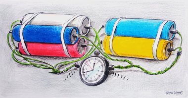 "The second possible future for Europe's security environment can be defined as competitive, which is likely to be a second Cold War with Russia. It may occur if differences among the European governments and the measures they take lead to incompatibility and skepticism among them and their relations with external actors throughout the Russia-Ukraine war." (Illustration by Erhan Yalvaç)