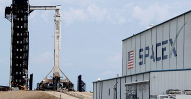 A SpaceX Falcon 9 rocket is shown as it is prepared for another launch attempt for Polaris Dawn, a private human spaceflight mission, at the Kennedy Space Center in Cape Canaveral, Florida, U.S. Sept. 9, 2024. (Reuters Photo)