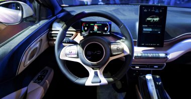 The BYD EV Dolphin Mini is displayed as the Chinese electric vehicle producer announces the launch of the low-cost EV, Mexico City, Mexico, Feb. 28, 2024. (Reuters Photo)