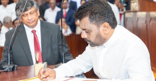 Sri Lanka's newly elected President Anura Kumara Dissanayake seen during his swearing-in ceremony, Colombo, Sri Lanka, Sept. 23, 2024. (AA Photo)
