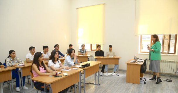 Students attend their first class at the Türkiye-Azerbaijan University, Baku, Azerbaijan, Sept. 23, 2024. (AA Photo) 