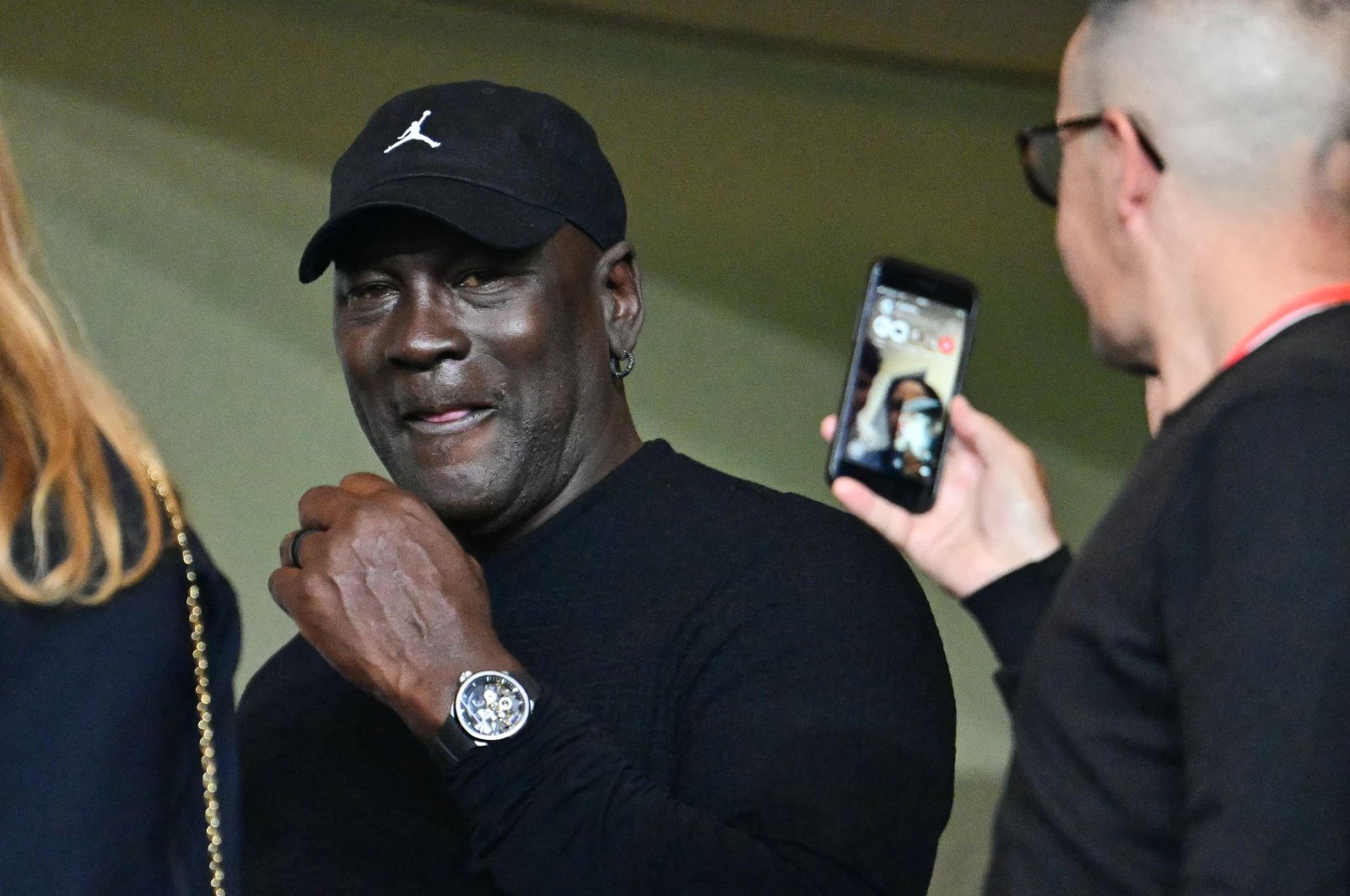 U.S. former basketball player Michael Jordan (C) attends the UEFA Champions League first round Day 1 football match between Monaco and Barcelona at the Louis II Stadium, Monaco, Sept. 19, 2024. (AFP Photo)