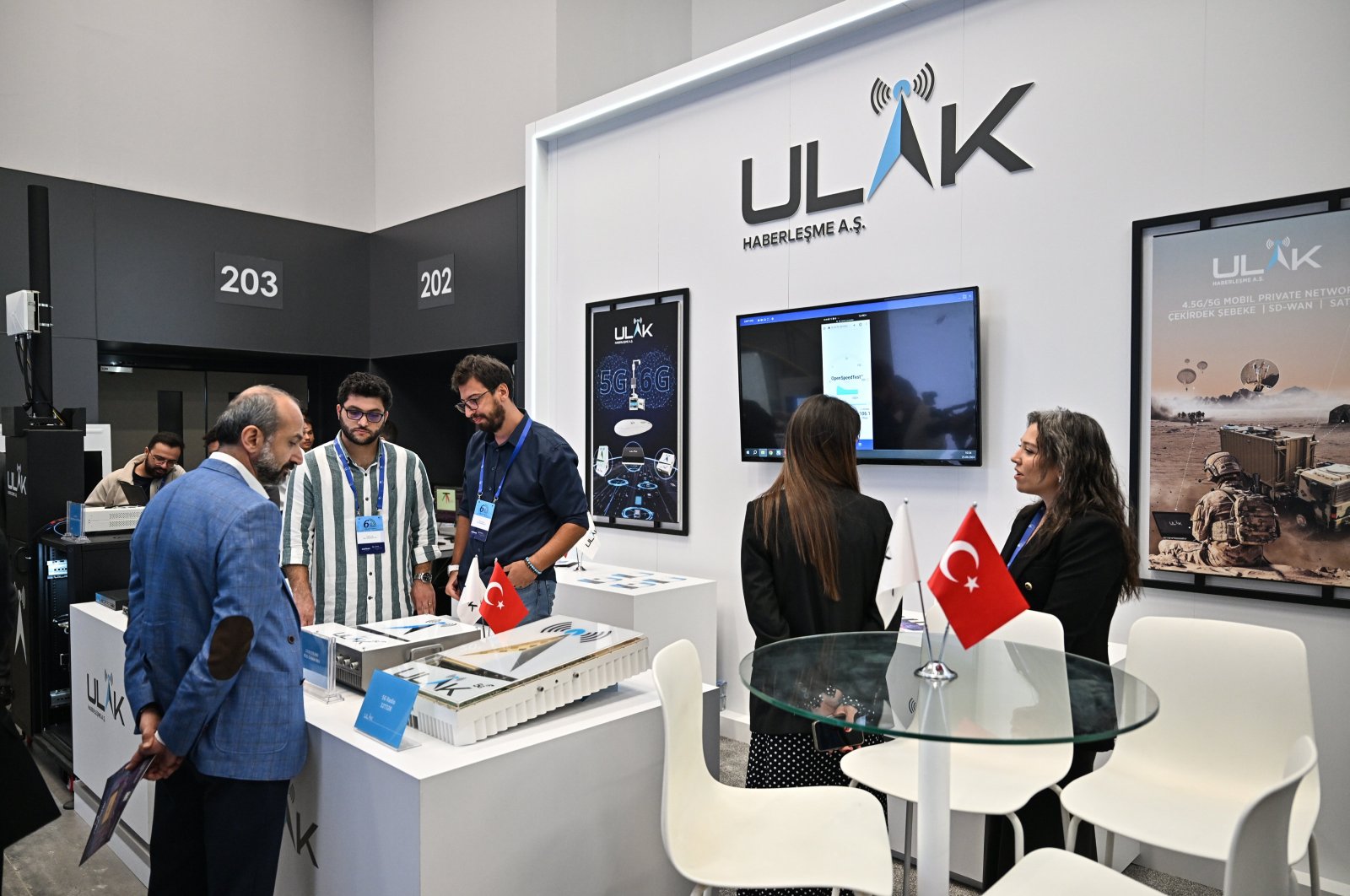 A booth of ULAK Haberleşme A.Ş. is seen on the sidelines of the 6G Conference in Istanbul, Türkiye, Sept. 23, 2024. (AA Photo)