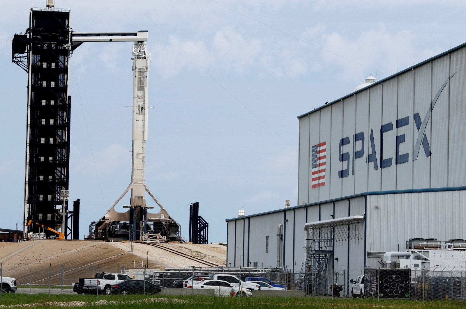 A SpaceX Falcon 9 rocket is shown as it is prepared for another launch attempt for Polaris Dawn, a private human spaceflight mission, at the Kennedy Space Center in Cape Canaveral, Florida, U.S. Sept. 9, 2024. (Reuters Photo)