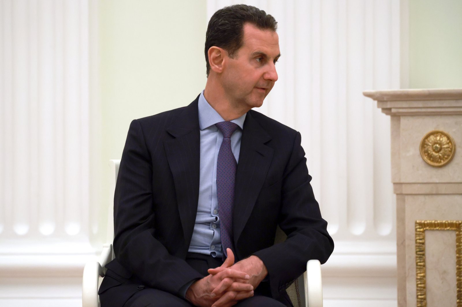 Bashar Assad listens to Russian President Vladimir Putin during their meeting at the Kremlin in Moscow, Russia, Mar. 15, 2023. (AP Photo)