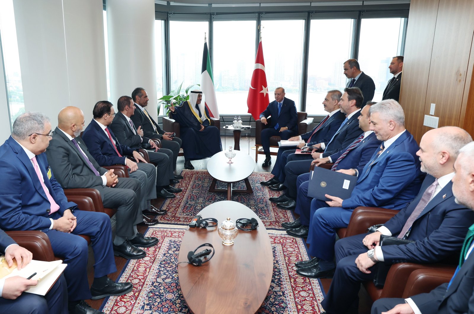 Turkish and Kuwaiti delegations attend the meeting at the Turkish House in New York, Sept. 23, 2024. (AA Photo)