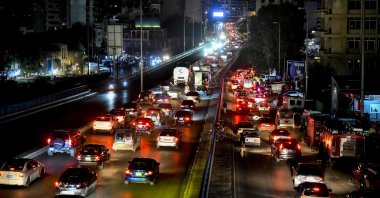 Vehicles move along a congested highway along the southern entry to Beirut, Lebanon, Sept. 23, 2024. (AFP Photo)