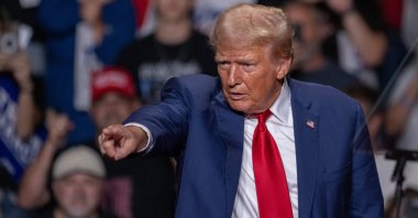 Former U.S. President and Republican nominee for president Donald Trump gestures during a rally in Indiana, Pennsylvania, U.S., Sept. 23, 2024. (EPA Photo)