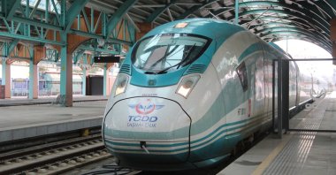 The high-speed train is photographed in the central province of Sivas, Türkiye, Sept. 22, 2024. (IHA Photo)