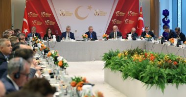 President Recep Tayyip Erdoğan attends a meeting with American and Turkish businesspeople, New York, U.S., Sept. 23, 2024. (AA Photo)