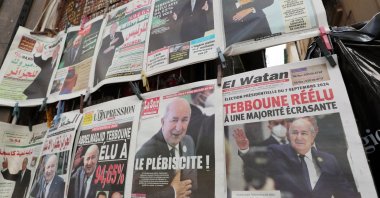A newspaper stand displays local publications a day after the Algerian presidential elections, Algiers, Algeria, Sept. 9, 2024. (EPA Photo)