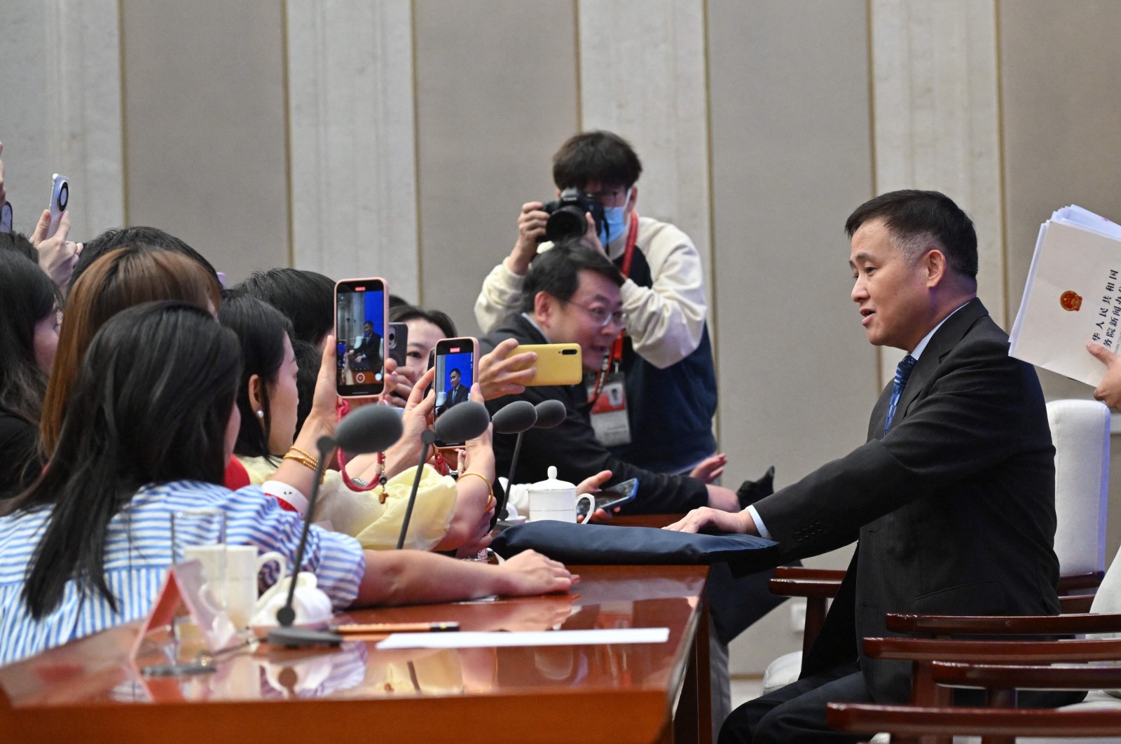 Pan Gongsheng, governor of the People’s Bank of China (PBOC), speaks to reporters during a news conference at China’s State Council Information office, Beijing, China, Sept. 24, 2024. (AFP Photo)