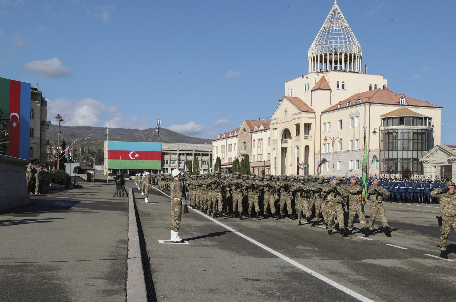 Azerbaijani officers attend a military parade marking the third anniversary of the victory in the Second Karabakh War, Khankendi, Azerbaijan, Nov. 8, 2023. (EPA Photo)