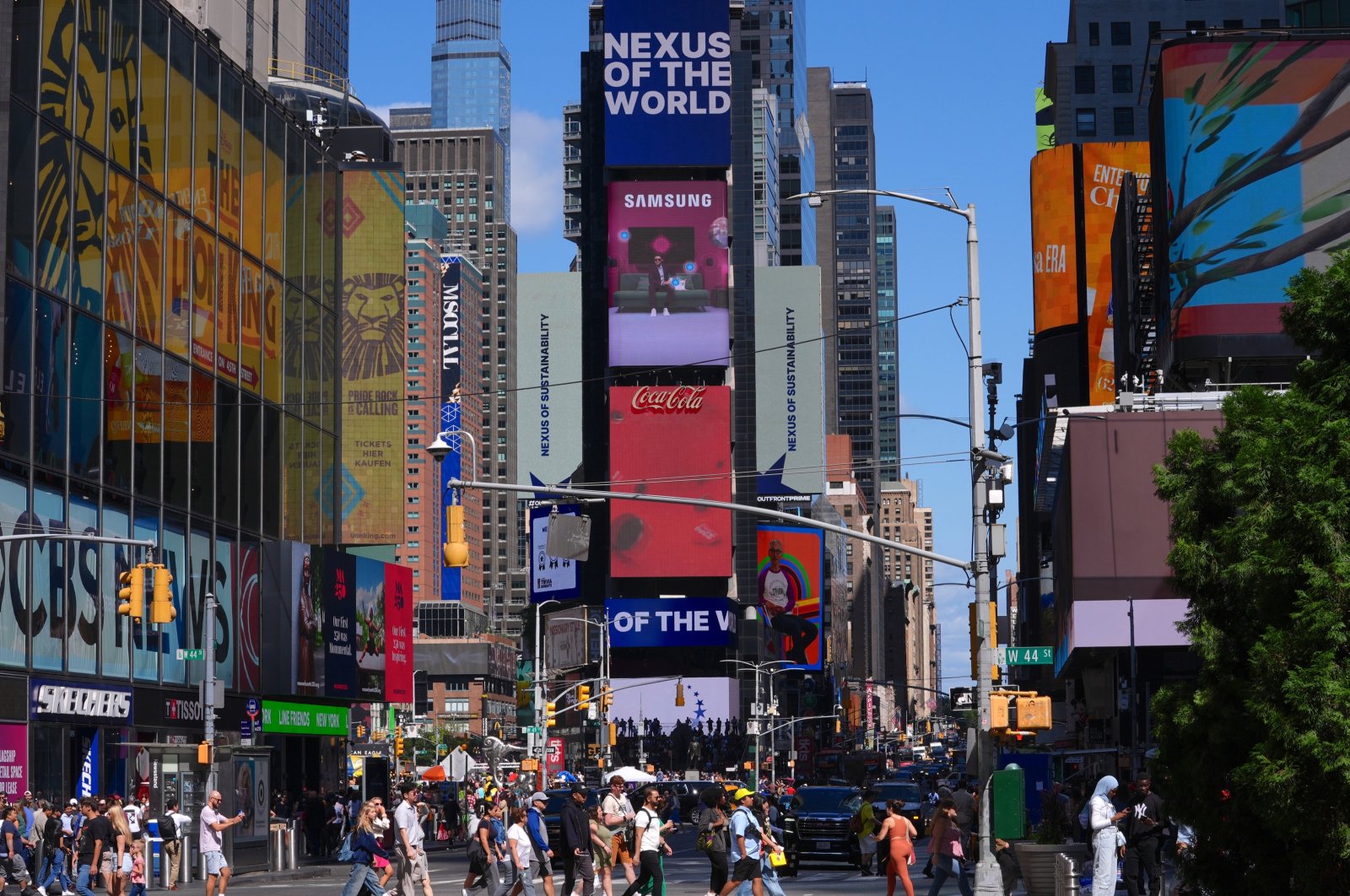 The messages by the Investment Office such as "Invest in Türkiye" and "Nexus of the World" are seen in Times Square, New York, U.S., Sept. 22, 2024. (AA Photo)