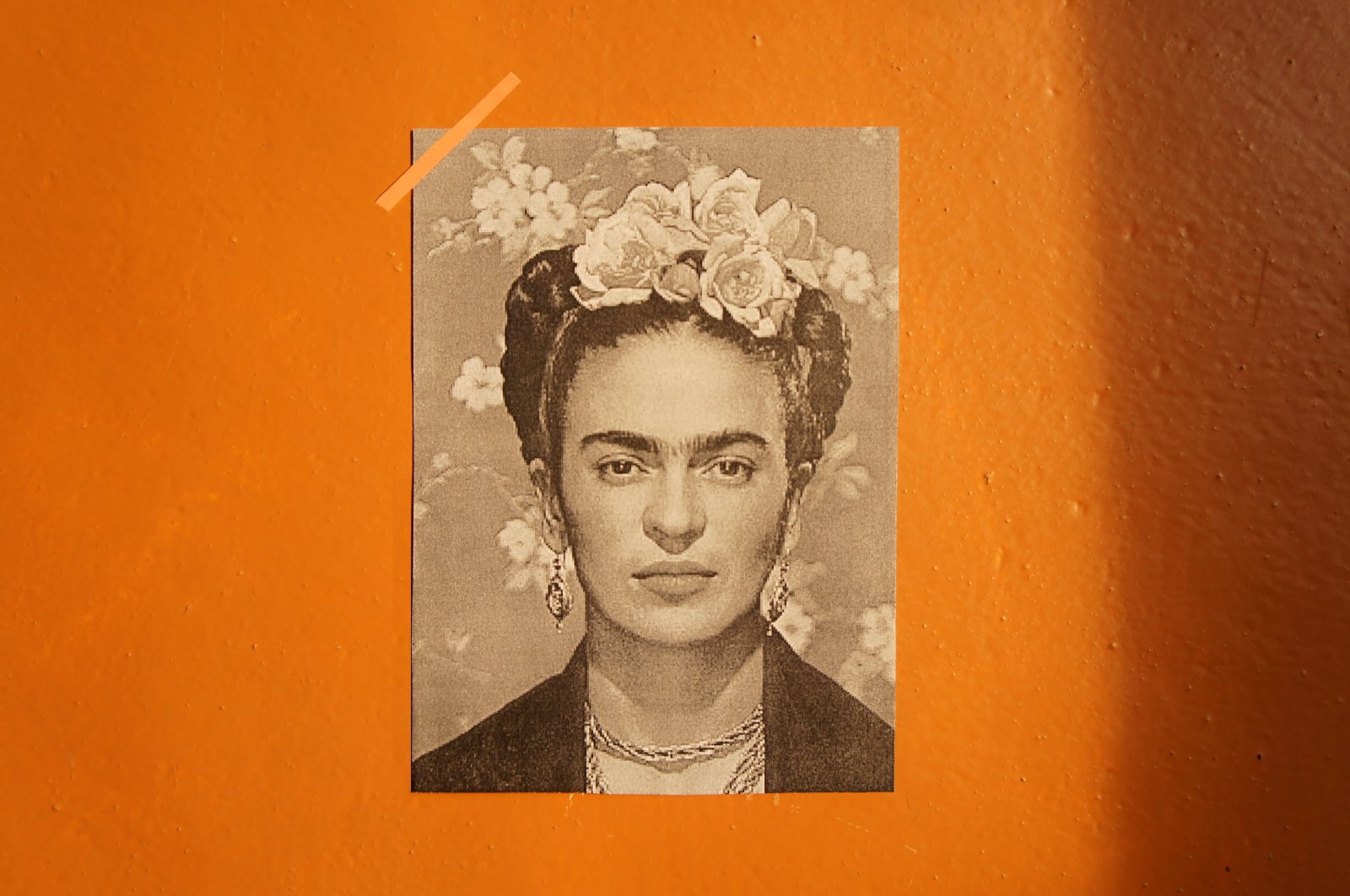 A photo of Frida Kahlo is on display at an exhibit, Lviv, Ukraine, July 22, 2024. (Shutterstock)