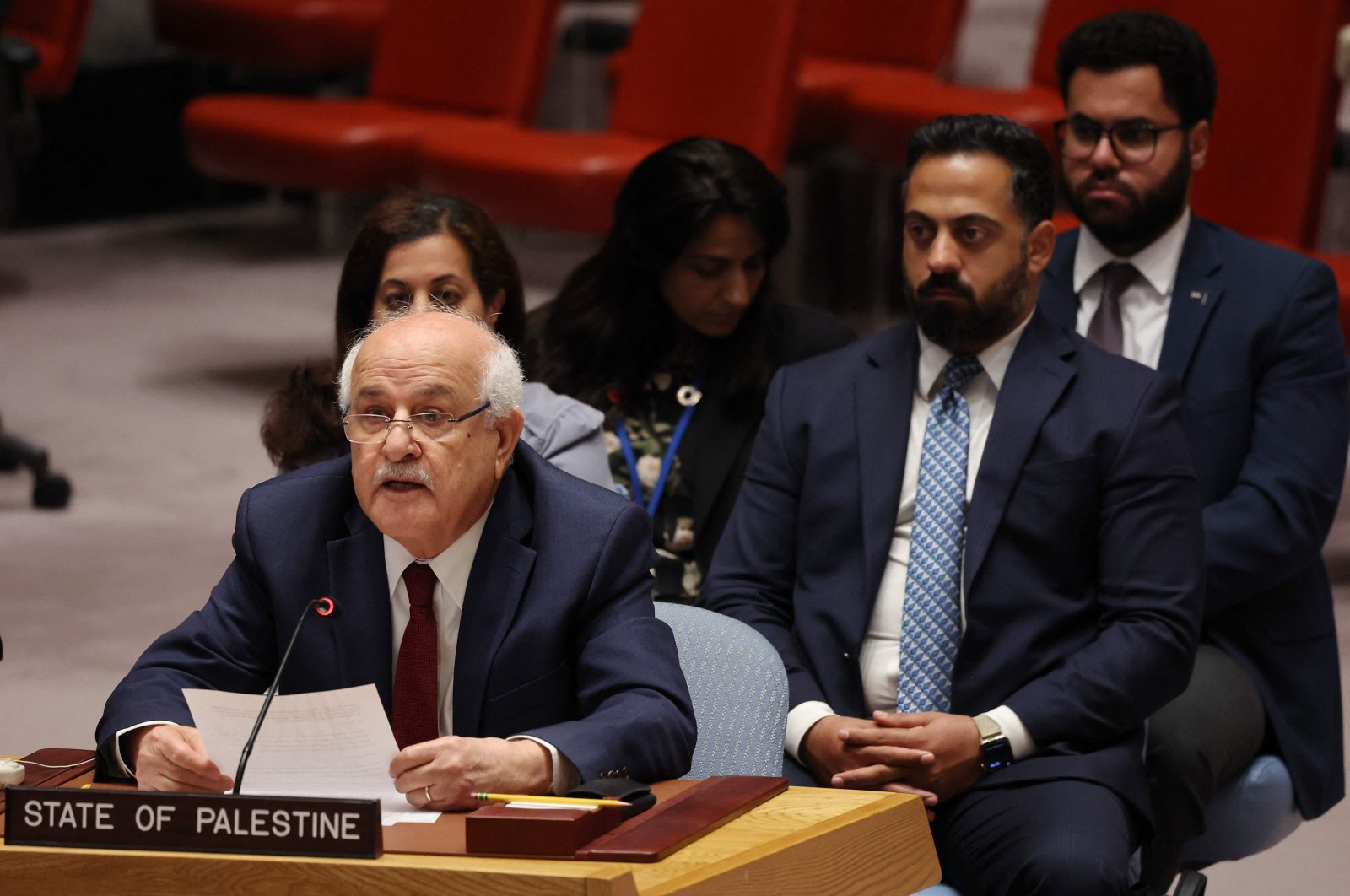 Riyad Mansour, Palestinian Ambassador to the U.N., speaks during a United Nations Security Council meeting, Sept. 19, 2024. (AFP Photo)