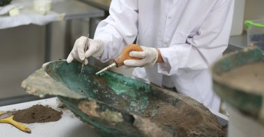 Scientists restore artifacts found at Ayanis Castle, Van, Türkiye, Sept. 20, 2024. (AA Photo)