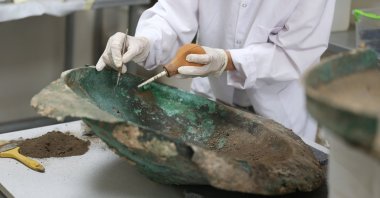 Scientists restore artifacts found at Ayanis Castle, Van, Türkiye, Sept. 20, 2024. (AA Photo)