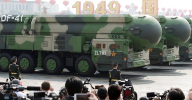 Military vehicles carrying DF-41 intercontinental ballistic missiles travel past Tiananmen Square during a military parade, Beijing, China, Oct. 1, 2019. (Reuters Photo)