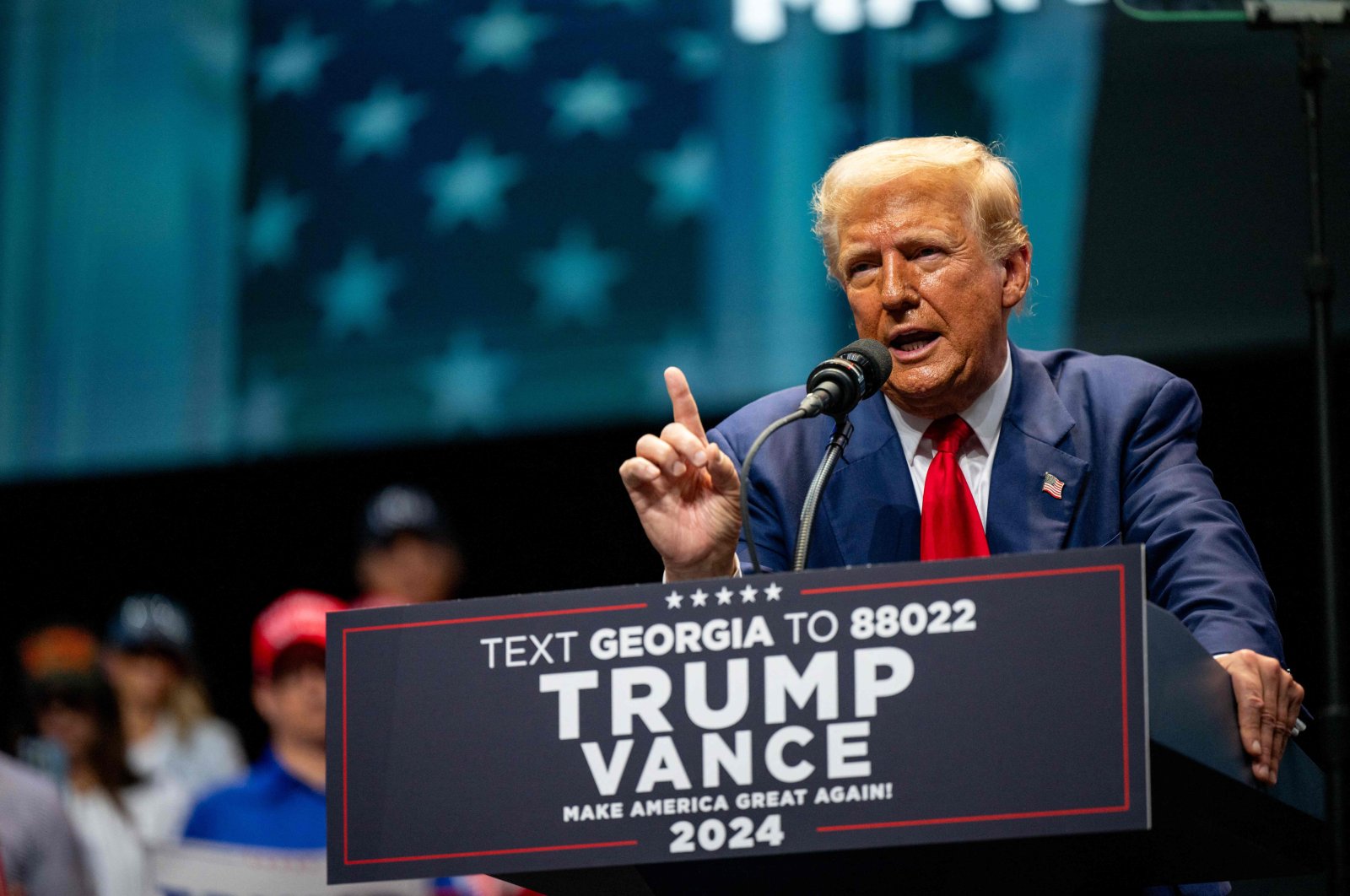 Republican presidential nominee, former U.S. President Donald Trump, speaks at a campaign rally at the Johnny Mercer Theatre, in Savannah, Georgia, U.S., Sept. 24, 2024. (Getty Images Photo)