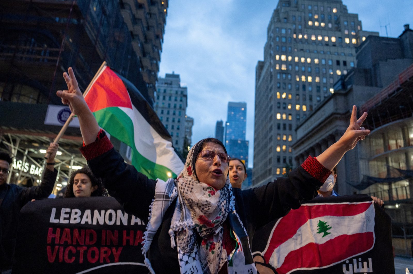 People gather to protest the Israeli attacks on Lebanon and Gaza, in New York City, U.S., Sept. 24, 2024. (Reuters Photo)