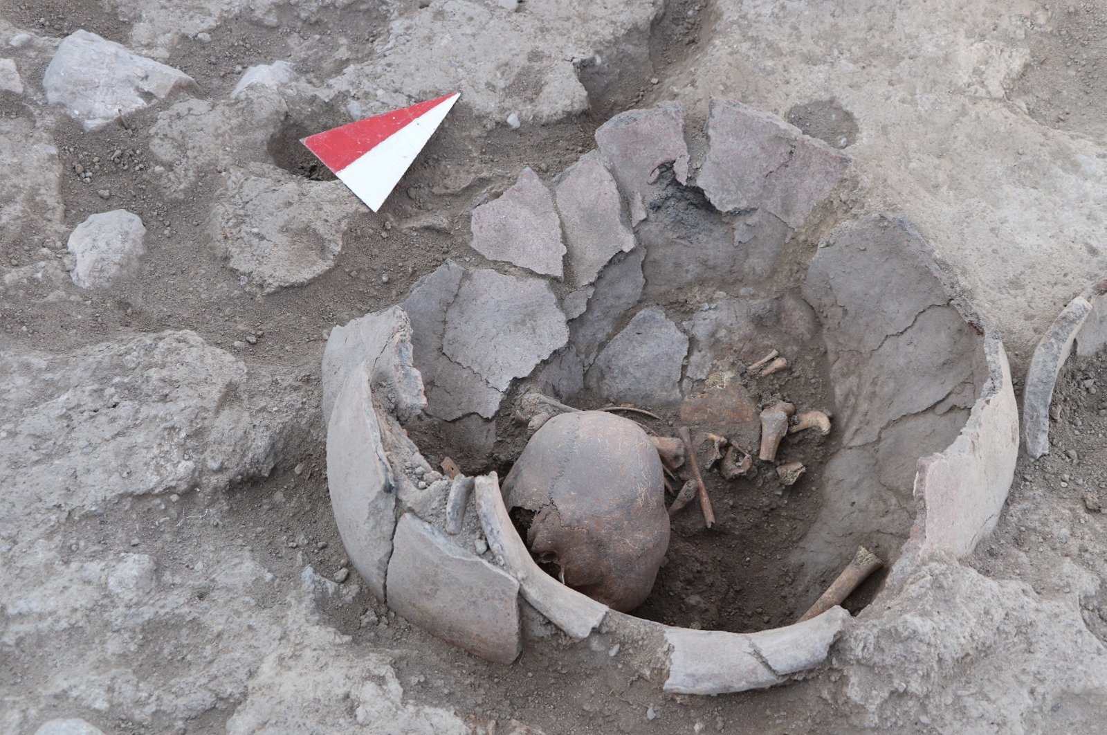 A 6,000-year-old shaped skull in Yassıhöyük, Kahramanmaraş, Türkiye, Aug. 13, 2024. (AA Photo)