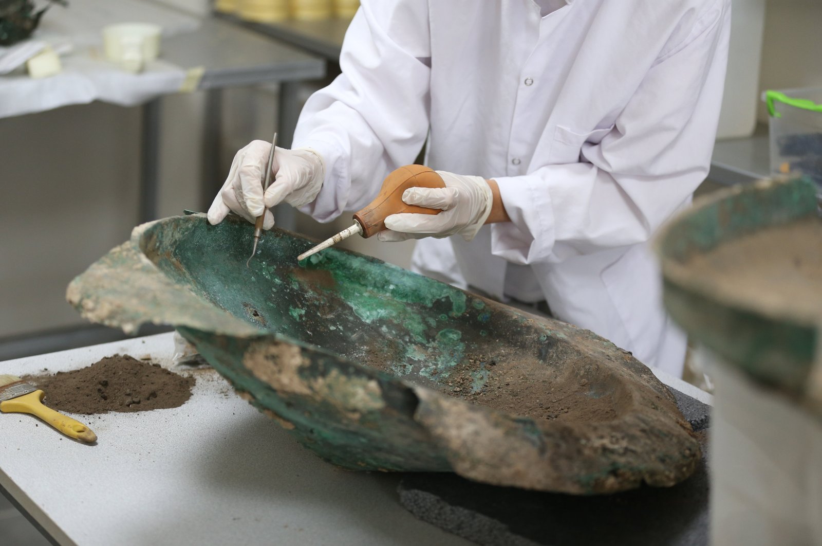 Scientists restore artifacts found at Ayanis Castle, Van, Türkiye, Sept. 20, 2024. (AA Photo)