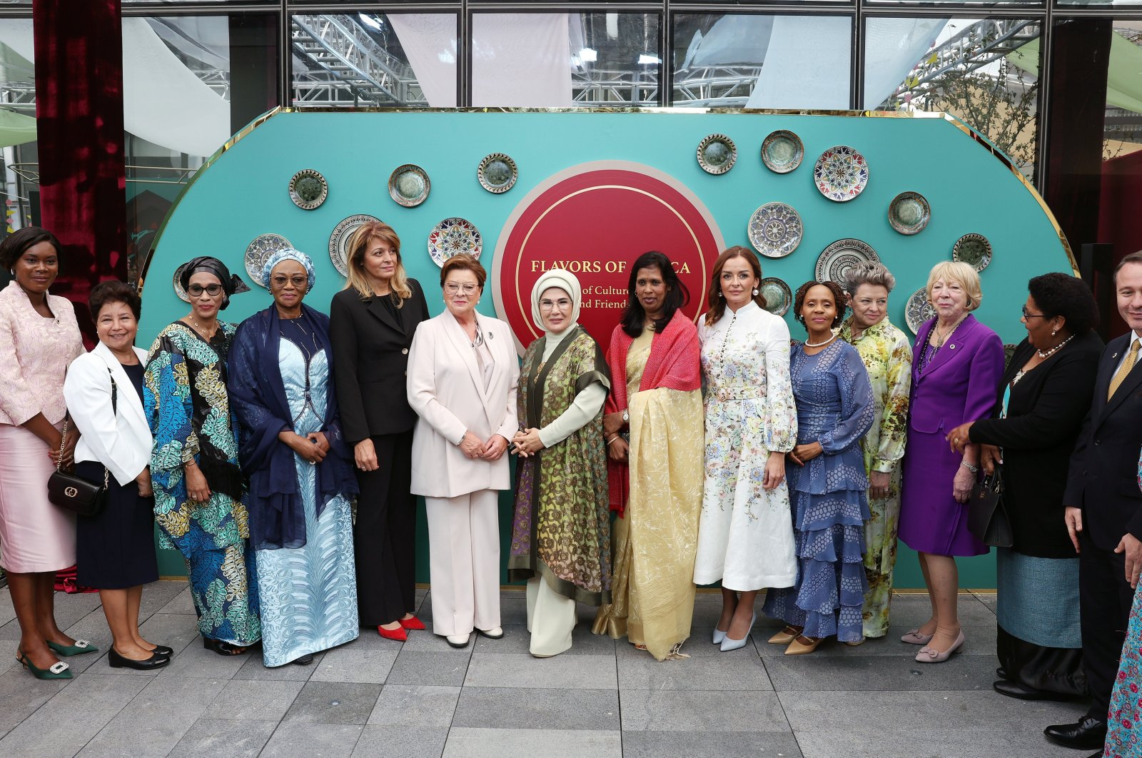 First lady Emine Erdoğan hosts the world&#039;s first ladies at the Turkish House (Türkevi) in New York, U.S., Sept. 24, 2024. (AA Photo)