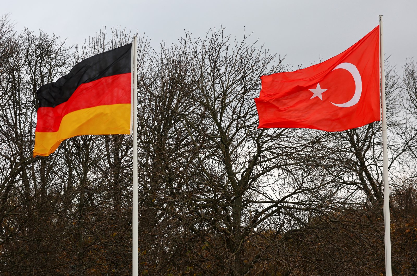 Flags of Germany and Türkiye flutter on the day of German President Frank-Walter Steinmeier and President Recep Tayyip Erdoğan&#039;s meeting at Bellevue Castle, Berlin, Germany, Nov. 17, 2023. (Reuters Photo)