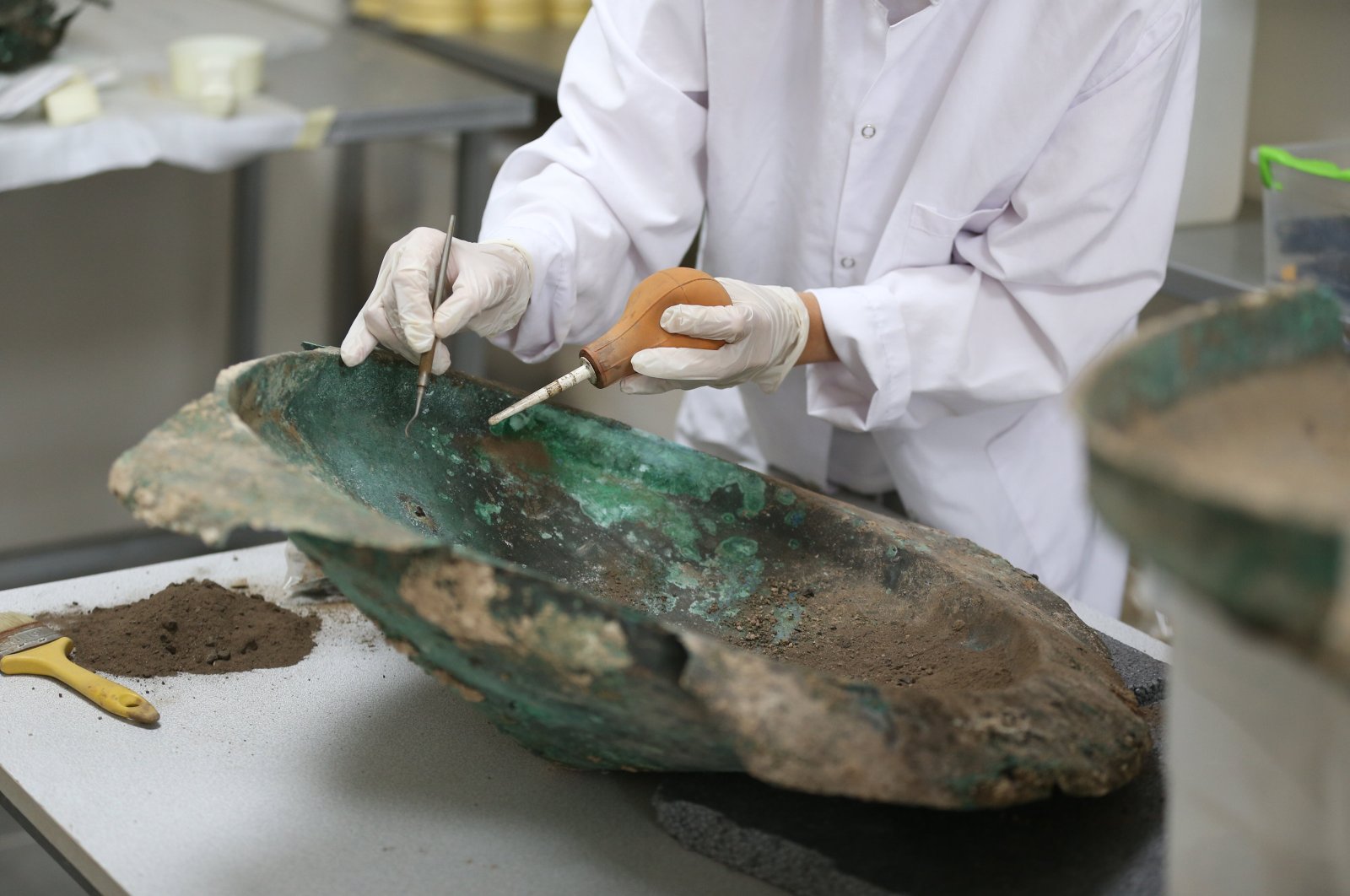 Scientists restore artifacts found at Ayanis Castle, Van, Türkiye, Sept. 20, 2024. (AA Photo)