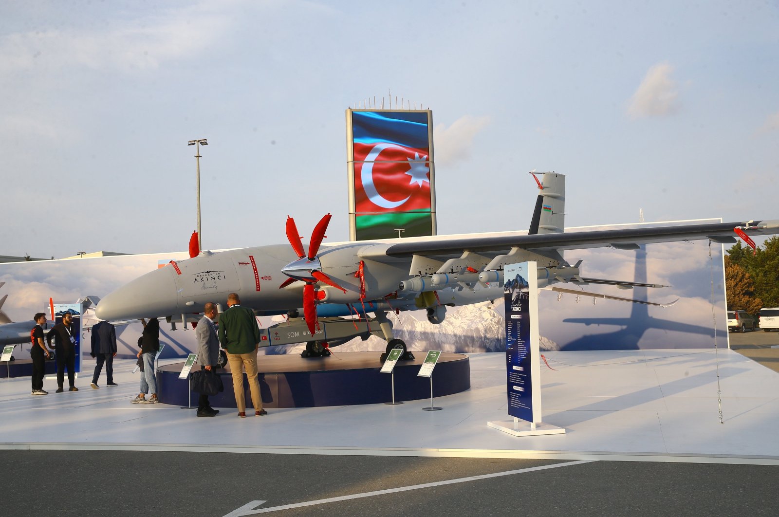 The Akıncı UCAV developed by Turkish defense and technology giant Baykar is showcased within the scope of the Azerbaijan International Defense Exhibition (ADEX-2024), Baku, Azerbaijan, Sept. 24, 2024. (AA Photo)